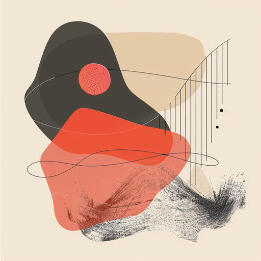 Clipart of shapes in a photo realistic style with a random flat background, vintage filter, and delicate lines