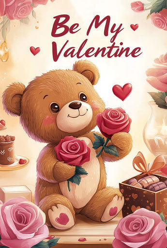 Romantic teddy bear and roses for Valentine's Day