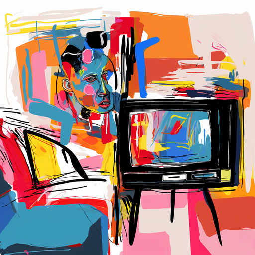 Watching TV in Impressionistic Art style