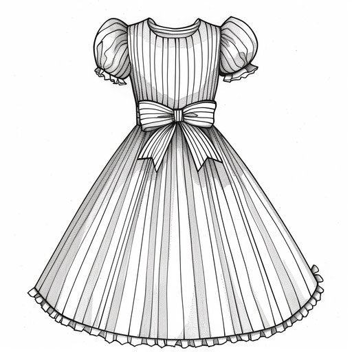 Striped dress with bows, perfect for children to color