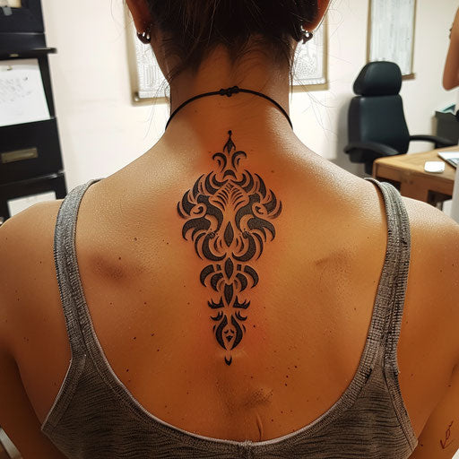 Tribal flames tattoo on back neck