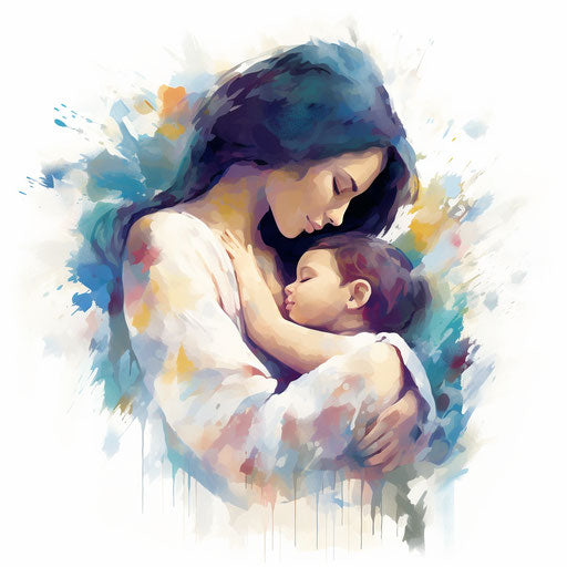 Mom clipart in the style of Impressionistic Art, on a white background