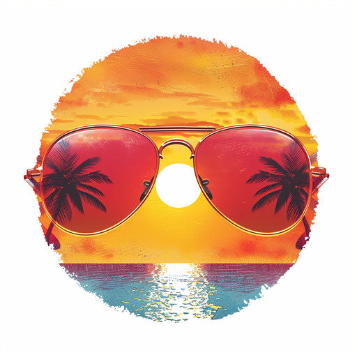 Realistic illustration of sun with sunglasses on white background