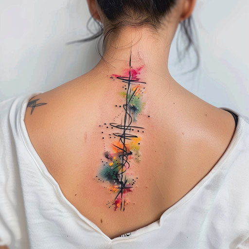 Abstract spine tattoo with bold strokes on white canvas