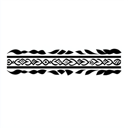 Tribal armband tattoo with wave-like curves in deep black ink on pure white background