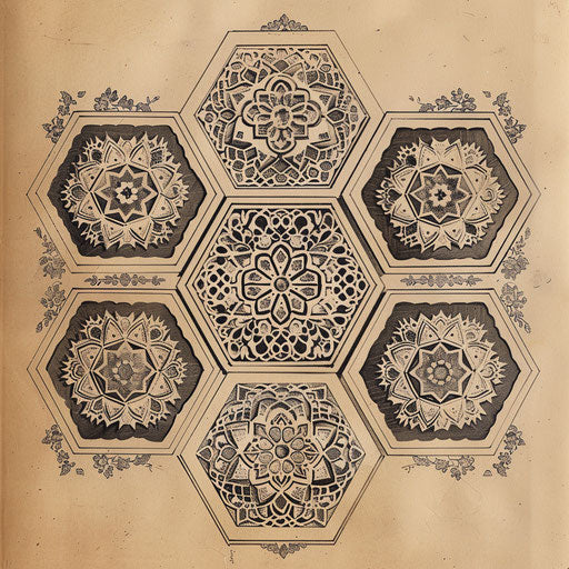 Intricate lace pattern created by hexagon tattoos