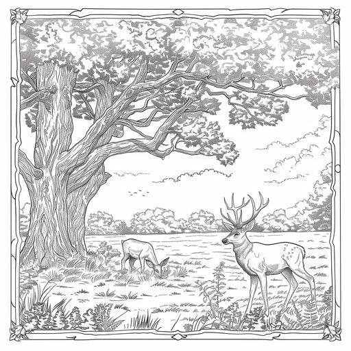 Deer family in a peaceful meadow