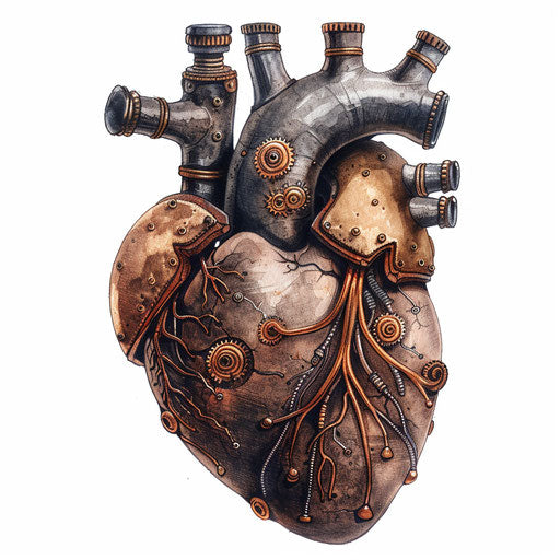 Steampunk mechanical heart with brass and copper textures