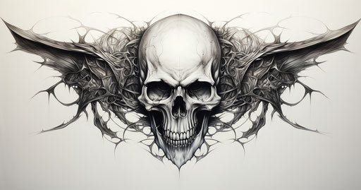 The skull and wings of a skull, flawless line work style
