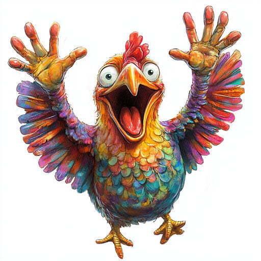 Humorous caricature of a chicken wing with human characteristics