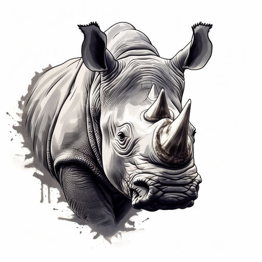 Rhino clipart in the style of Chiaroscuro Art, on white background