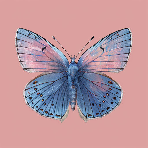 Realistic blue butterfly on dusky rose background