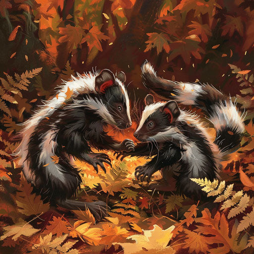 Playful fight of two eastern spotted skunks