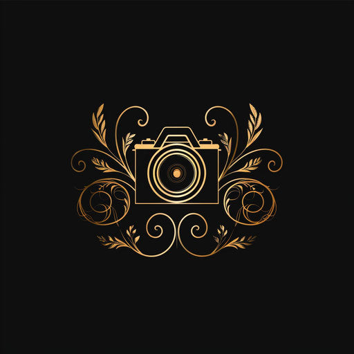 Luxury photography logo with gold accents on black background