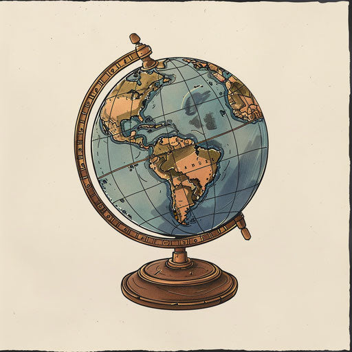 Nostalgic sketch of an Age of Exploration globe, classic tones, clipart style
