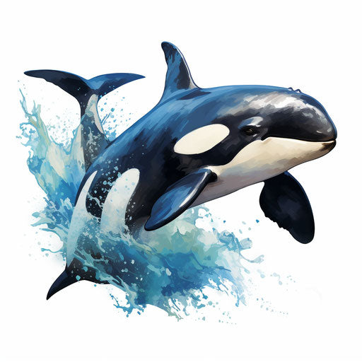 Orca clipart in the style of Oil painting, on a white background