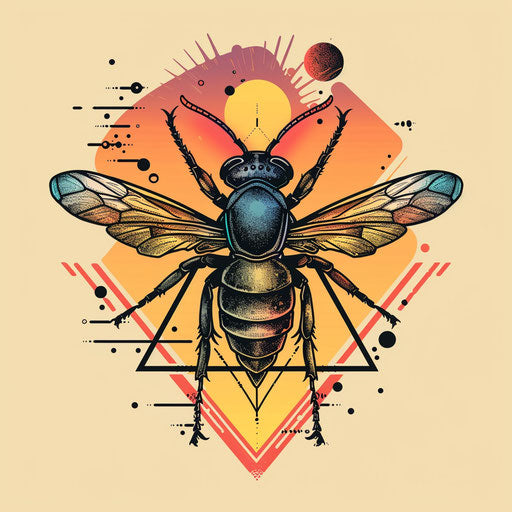 Elegant sketch of a wasp with flowing lines and subtle color gradients in a flat style