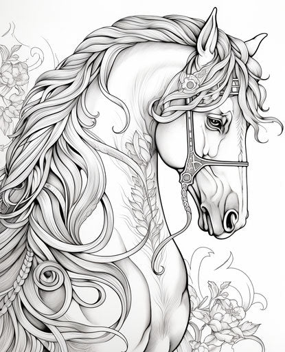 Coloring pages for a horse, murals and wall drawings style