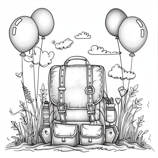 Flying backpack with colorful balloons