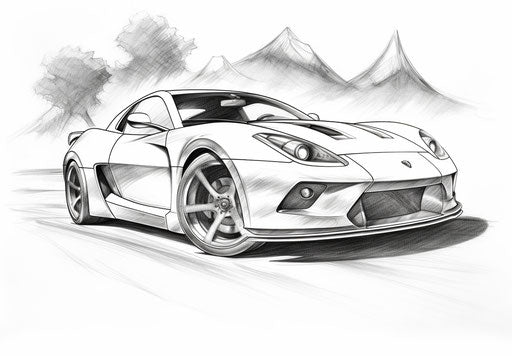 Black and white sports car coloring page