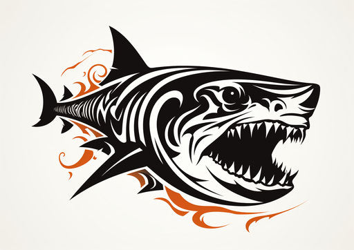 Tribal shark tattoo design in black and white