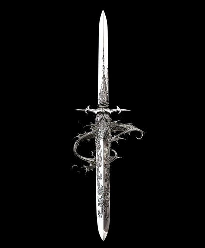 Detailed drawing of a dragon sword in white ink