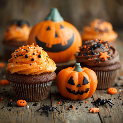 Festive Halloween Cupcakes and Playful Pumpkins