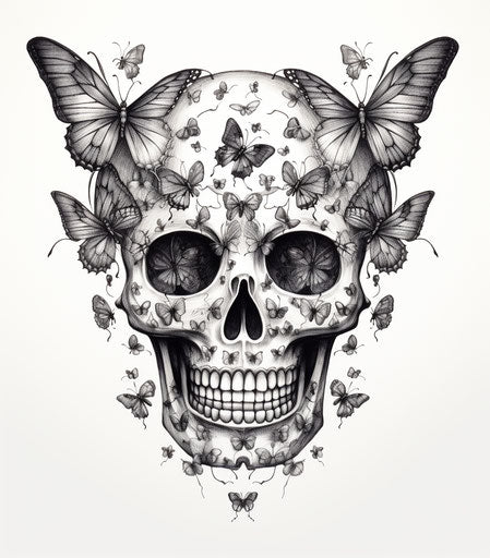 Butterfly skull tattoo design, paper cut-outs style