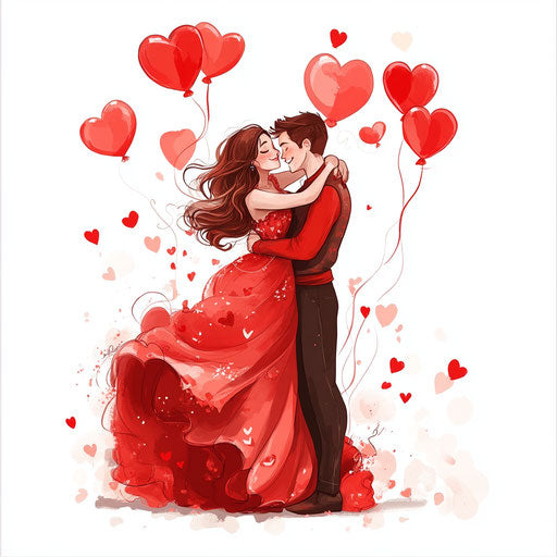 Digital drawing of an adorable couple in love, dressed up for Valentine's Day
