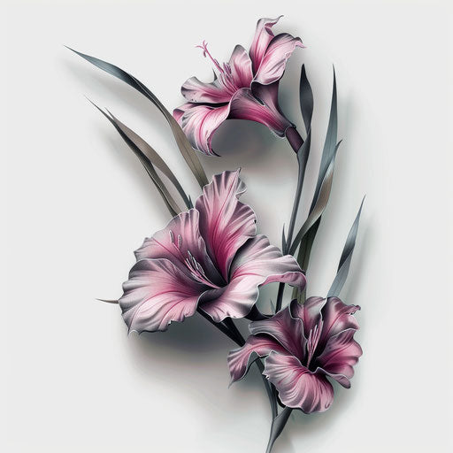 3D-style gladiolus tattoo with realistic shadow and light