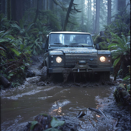 Off-road vehicle on muddy trail