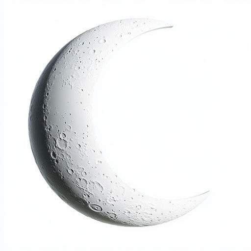 3D crescent moon in photo realistic style on flat white background