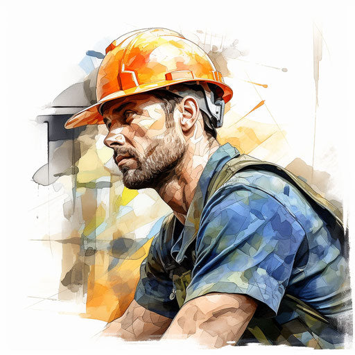 Construction worker in Oil painting style on white background