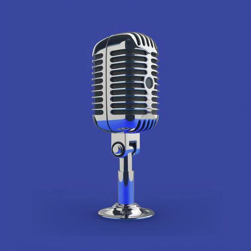 Realistic podcast illustration on flat royal blue background