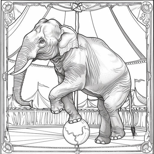 Elephant balancing on a ball in a circus