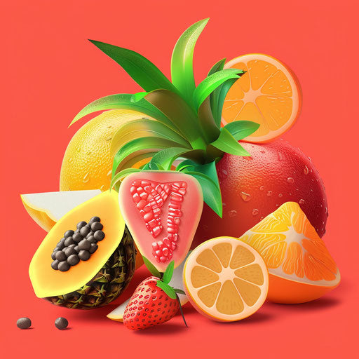 Realistic food artwork on vibrant coral backdrop