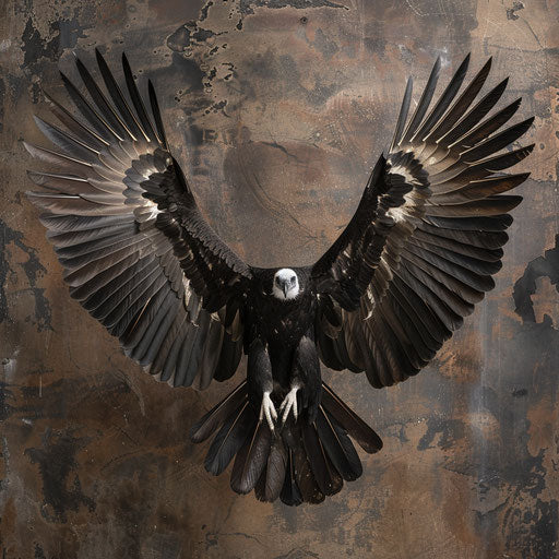 Vulture captured in mid-flight with wide open wings