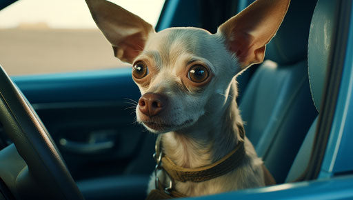 Brown dog in blue car, Windows Vista style