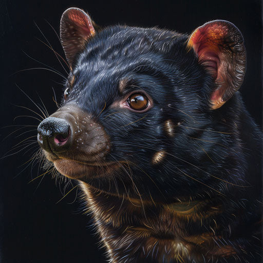 Detailed portrait of Tasmanian devil, highlighting complexity and depth