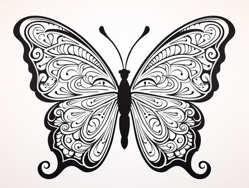 Black and white butterfly with designs, minimalist style, 4:3