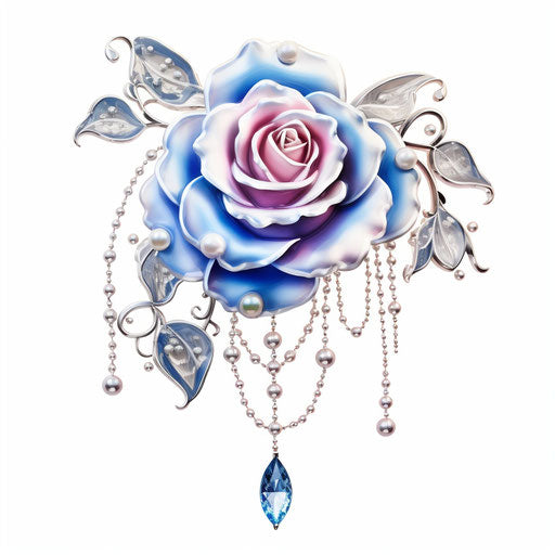 Blue rose with pearls, feminine sticker art style