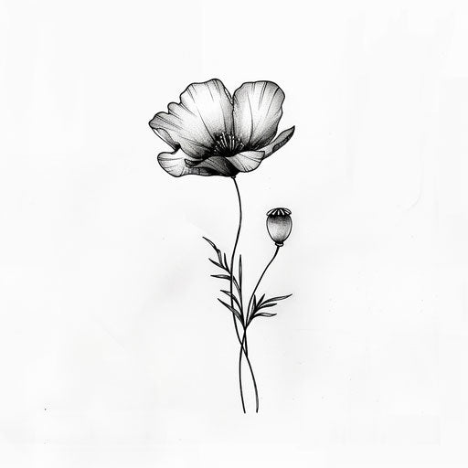 Delicate sketch style single poppy flower tattoo design