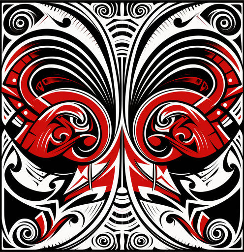 Tribal black and red designs in classic tattoo style