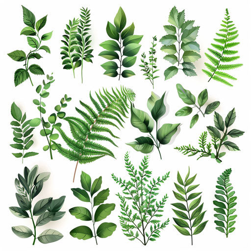 Realistic greenery clipart on flat white background