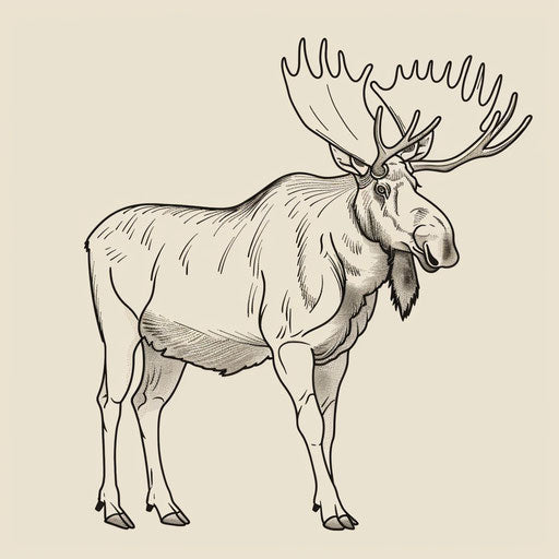 Flat tattoo sketch of a moose in a simple, single line drawing style