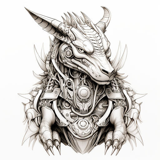 Ornate mechanical dragon, kids robotics style, in clean ink