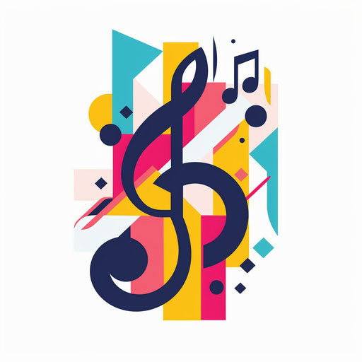 Geometric music logo with bold shapes on a white background