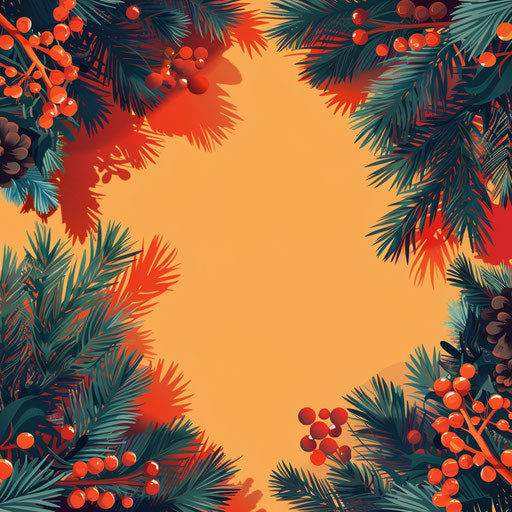 Realistic Christmas border on sunset orange background