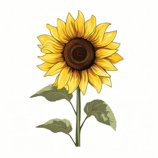 Sunflower clipart in Minimalist style, on white background