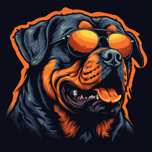 Expressive character design of orange and black rottweiler